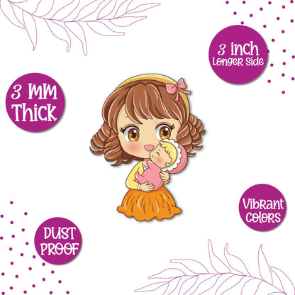 Family-themed fridge magnet of a mother and infant