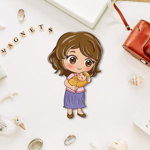 Mom & Baby Wooden Fridge Magnet