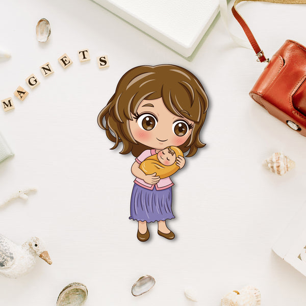 Mom & Baby Wooden Fridge Magnet