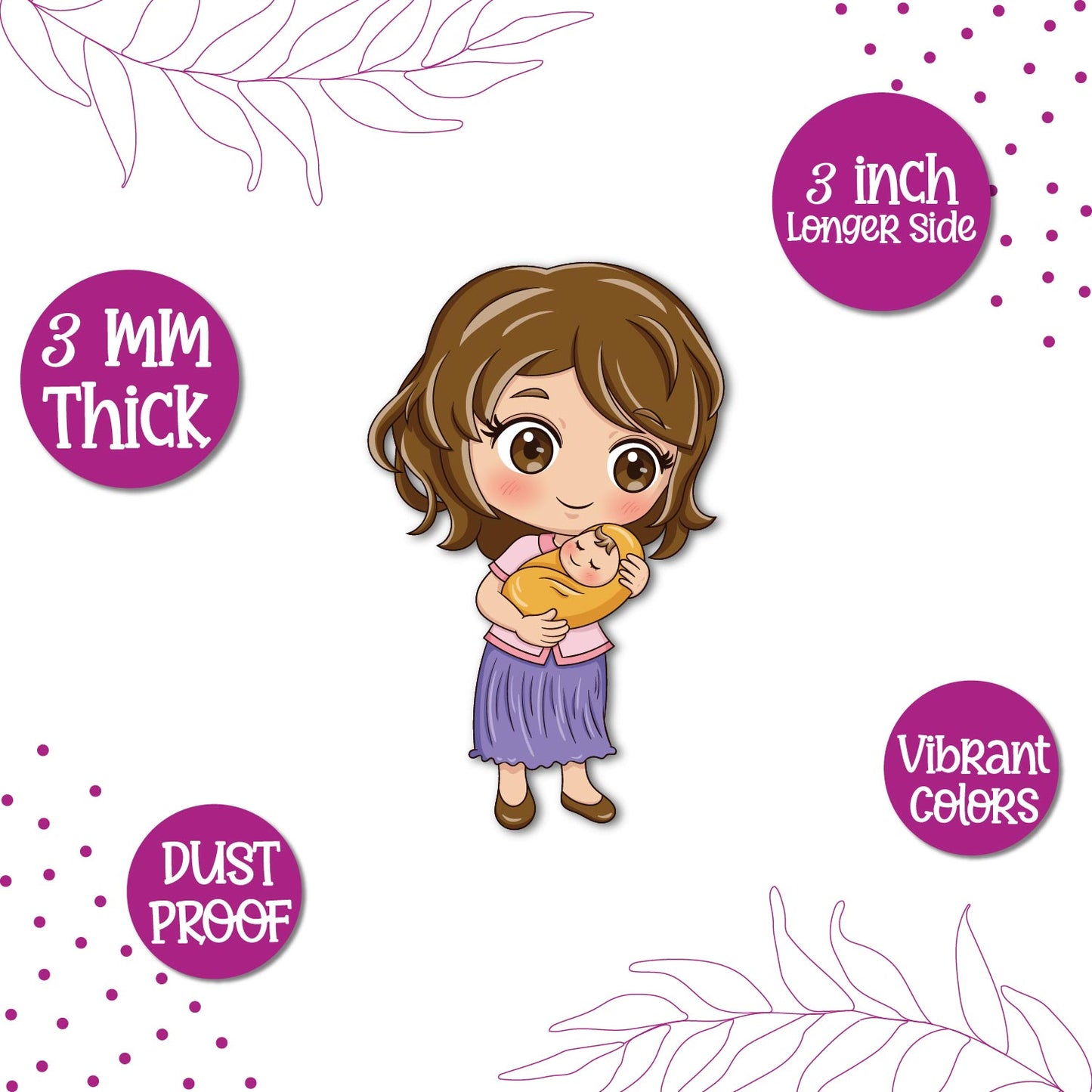 Family-themed fridge magnet of a mother and infant
