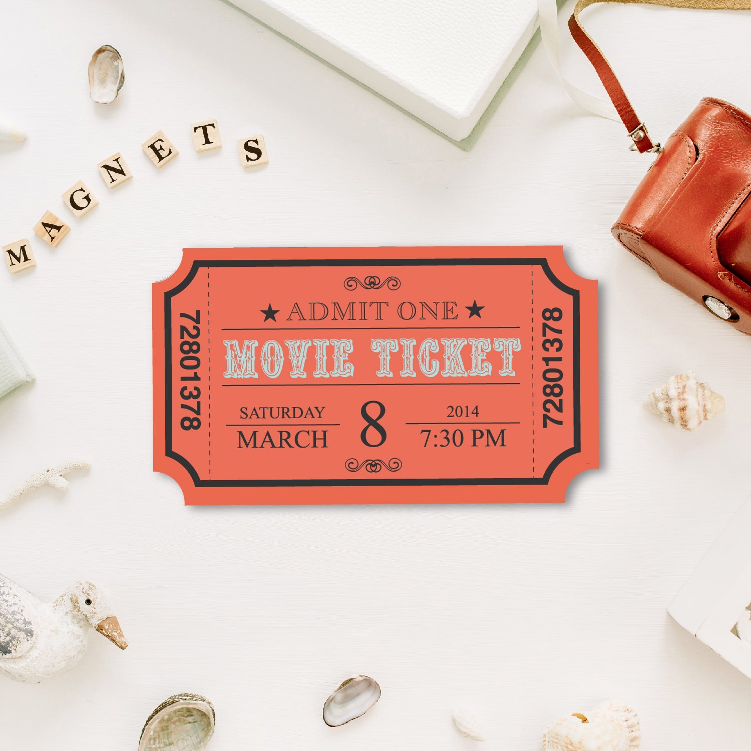 Movie Ticket Wooden Fridge Magnet