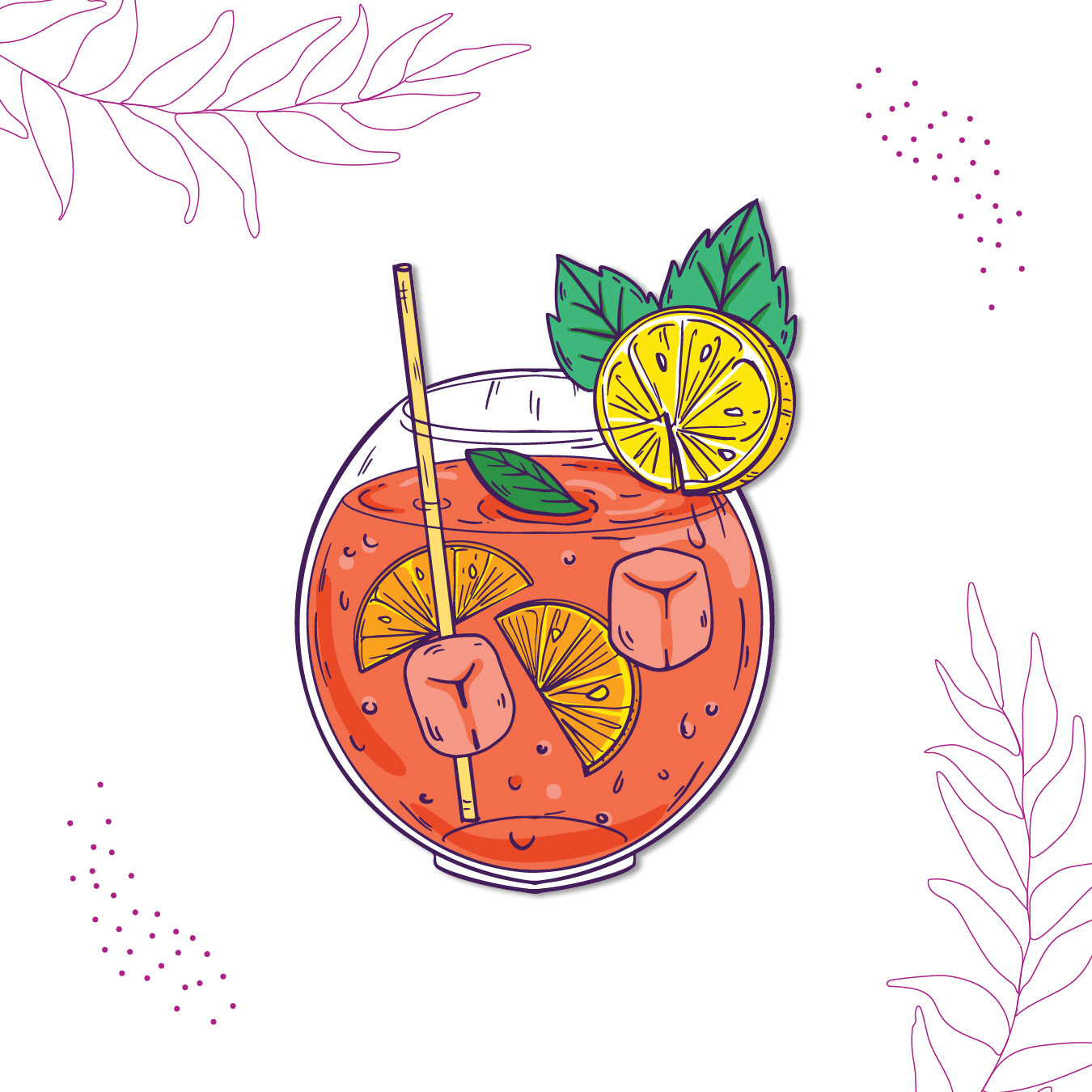 Close-up of a colorful orange mocktail magnet.