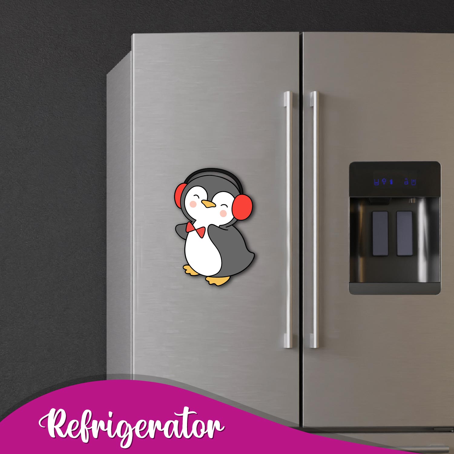 quirky Penguin with headphone collectible fridge magnet