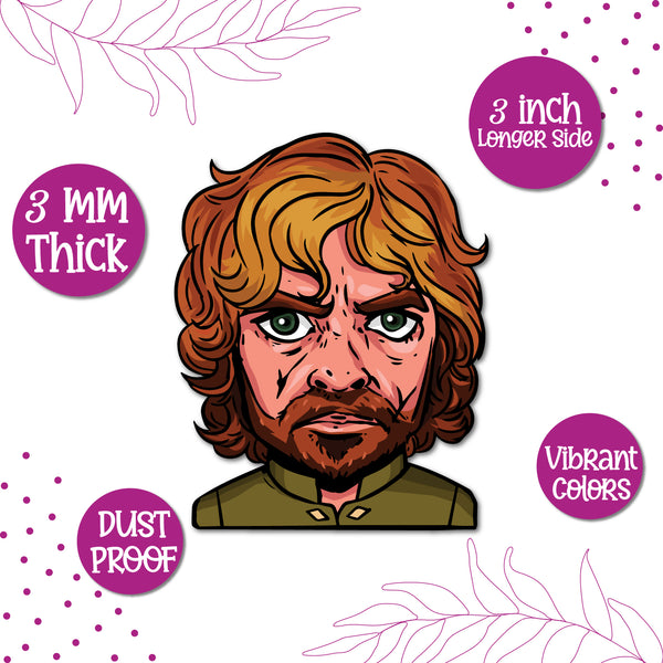 A Peter Dinklage/Tyrion Lannister figure on a fridge magnet.
