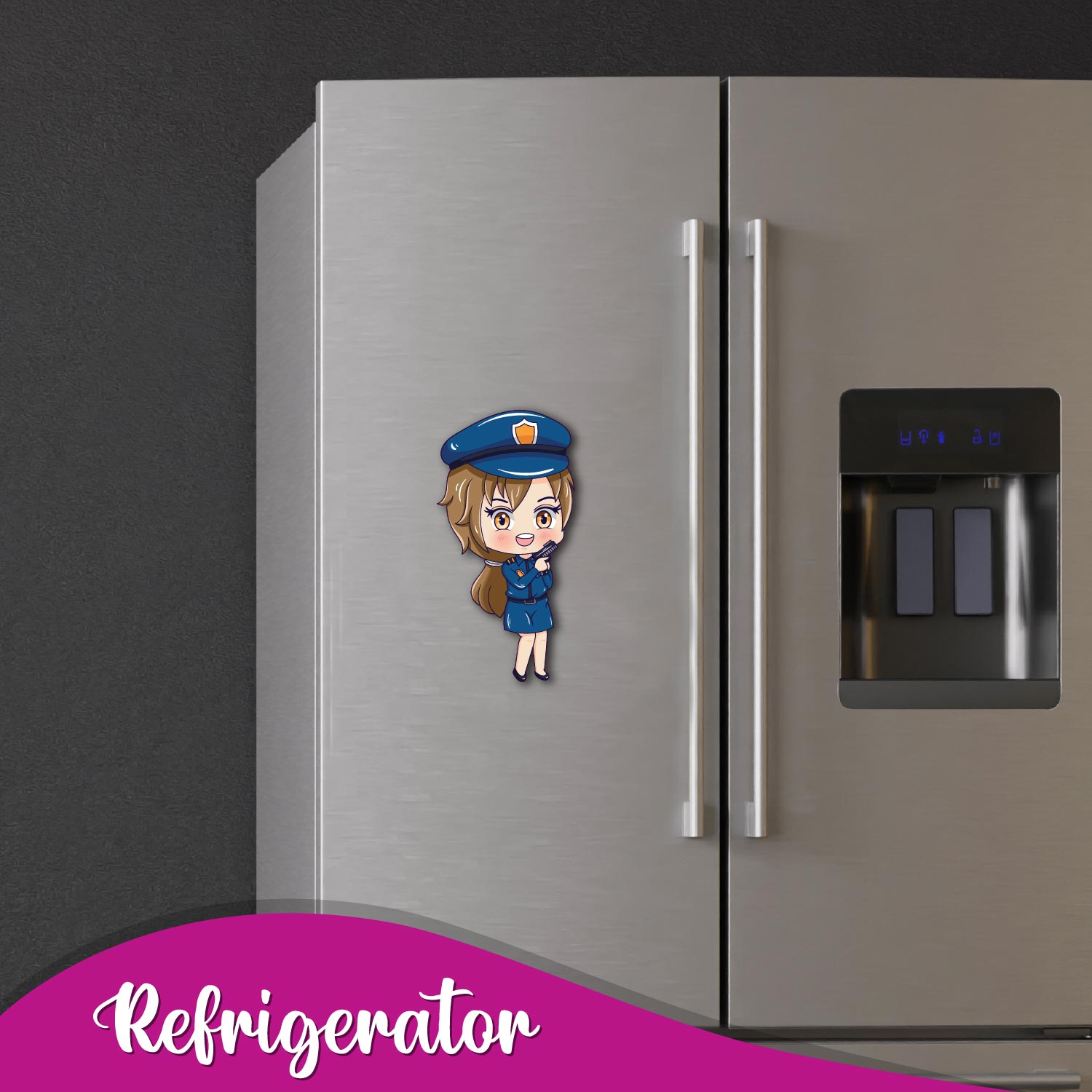 Brave police officer character magnet