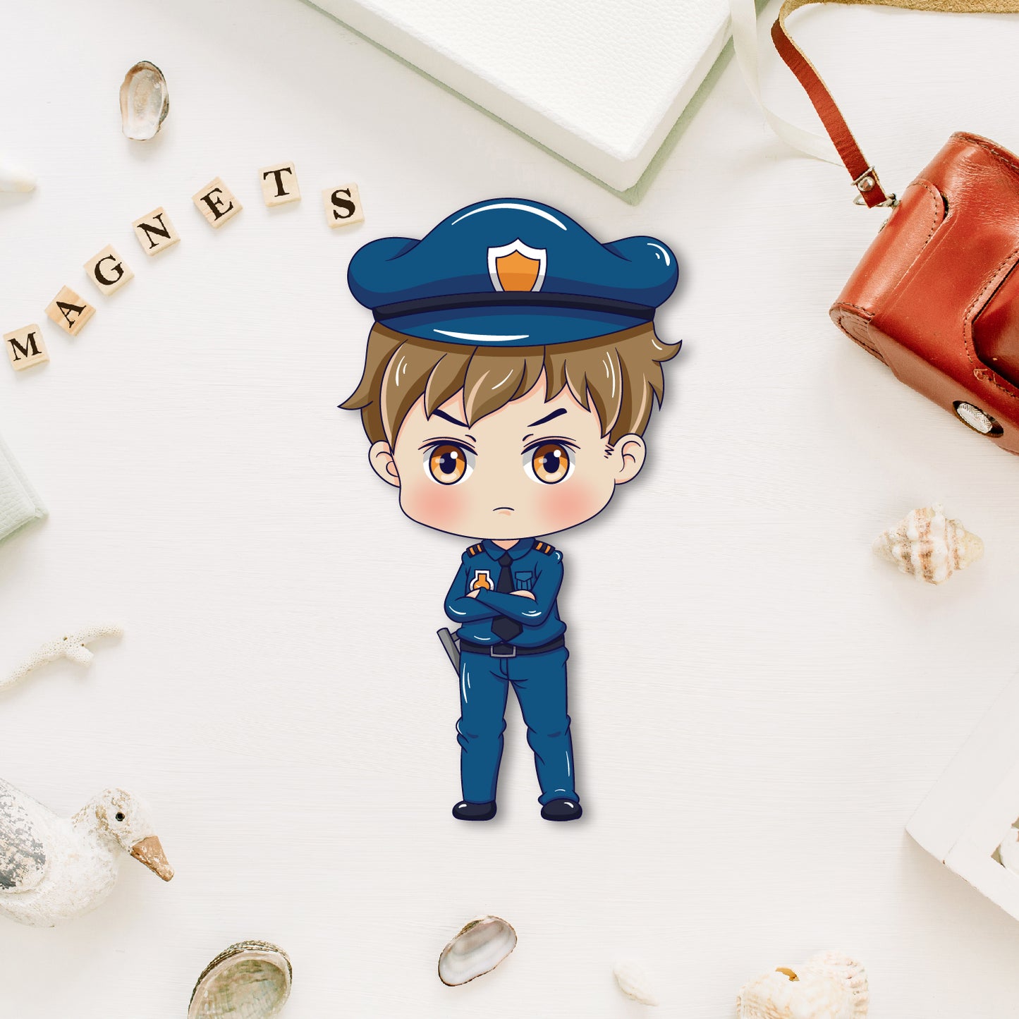 Male police officer magnet with a badge