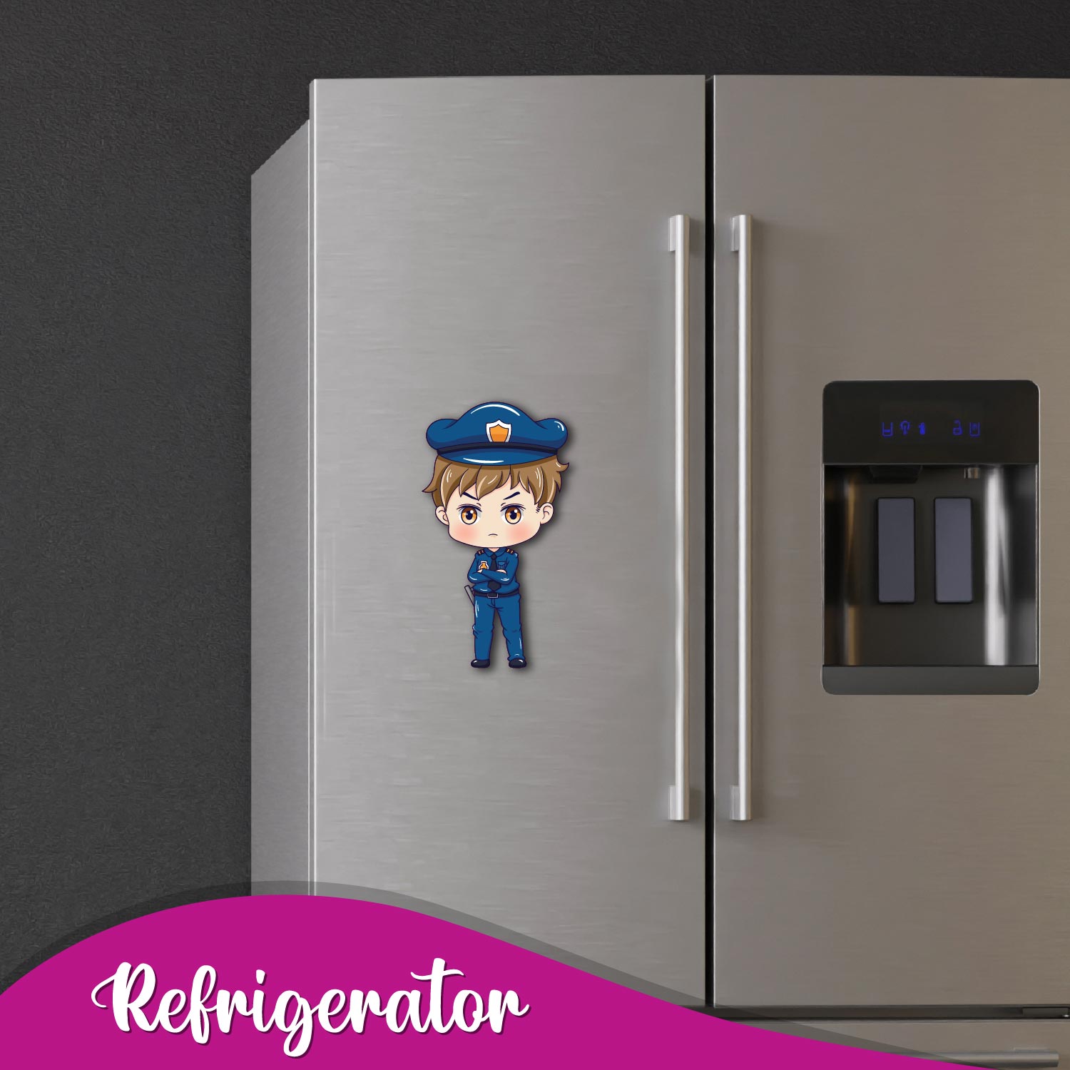 Brave police officer character magnet