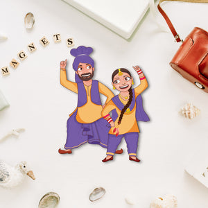 Punjabi Couple Wooden Fridge Magnet