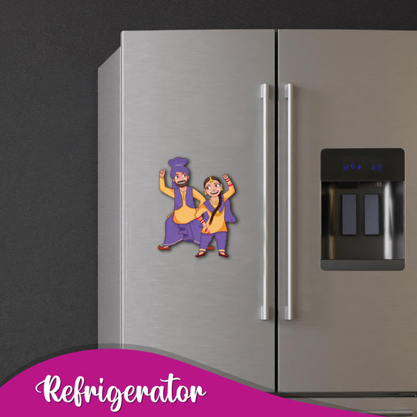 Punjabi Couple Wooden Fridge Magnet