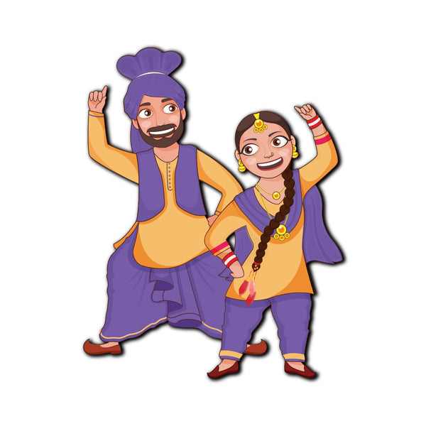 Punjabi Couple Wooden Fridge Magnet
