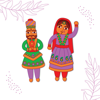 Laser-cut durable rajasthani couple fridge magnet with romantic design