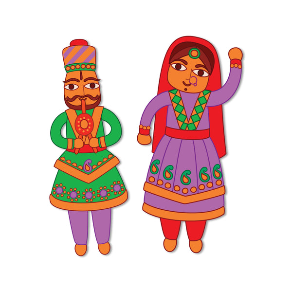 Rajasthani Couple Wooden Fridge Magnet