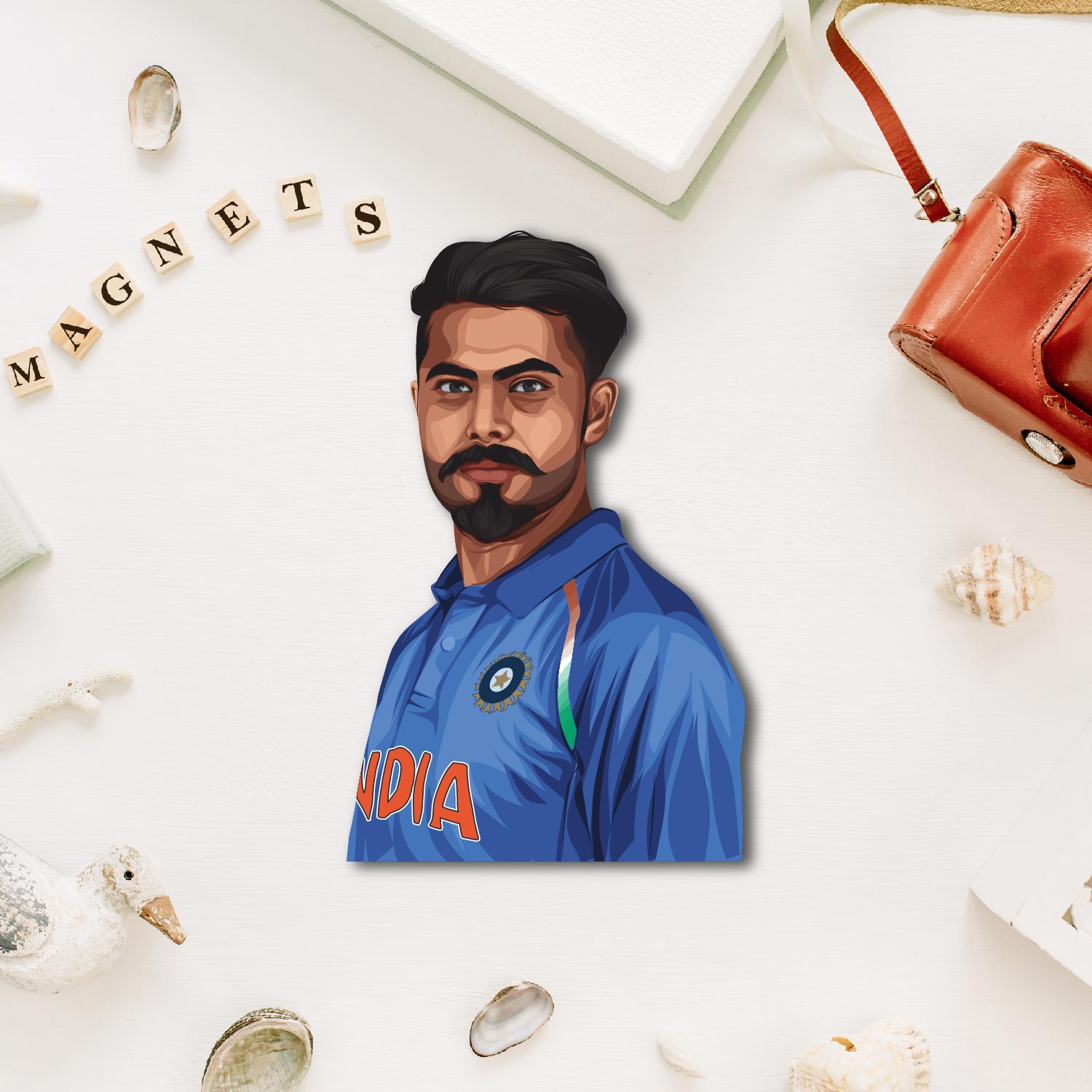 Ravindra Jadeja Wooden Fridge Magnet