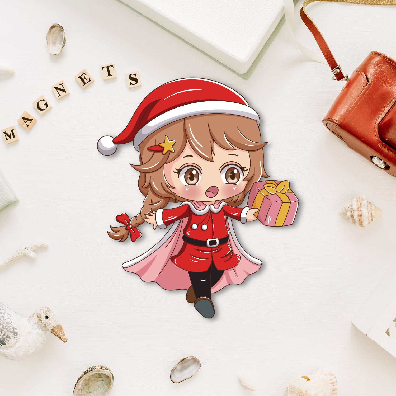 Santa Girl Wooden Fridge Magnet