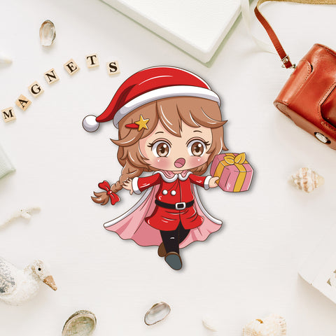 Santa Girl Wooden Fridge Magnet
