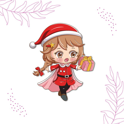 Santa Girl Wooden Fridge Magnet