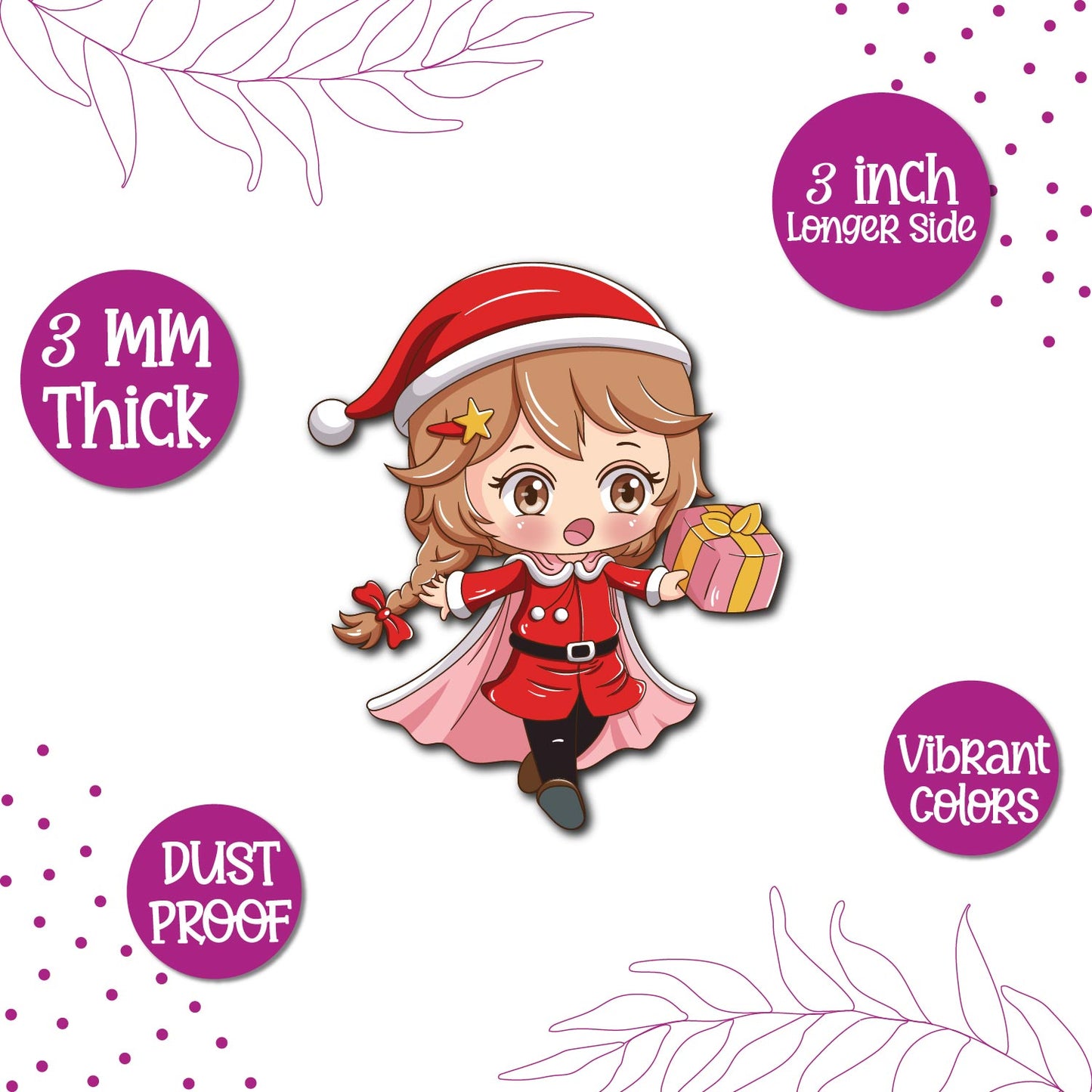 Santa Girl Wooden Fridge Magnet
