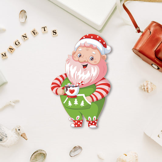 Premium wooden santaclause drinking sweet drink fridge magnet handmade festive decor
