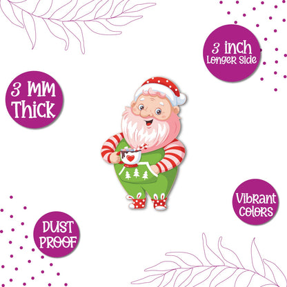 Handcrafted santaclause drinking sweet drink fridge magnet with premium wooden finish