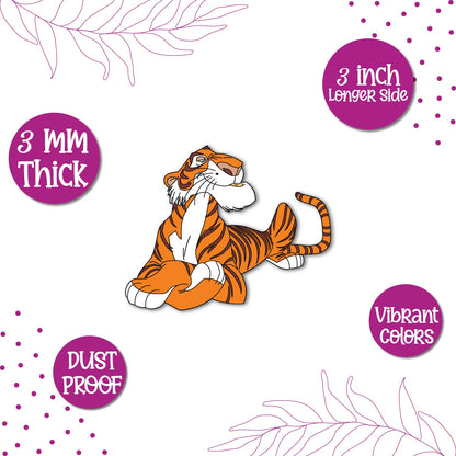 A Shere Khan tiger figure from The Jungle Book on a fridge magnet.