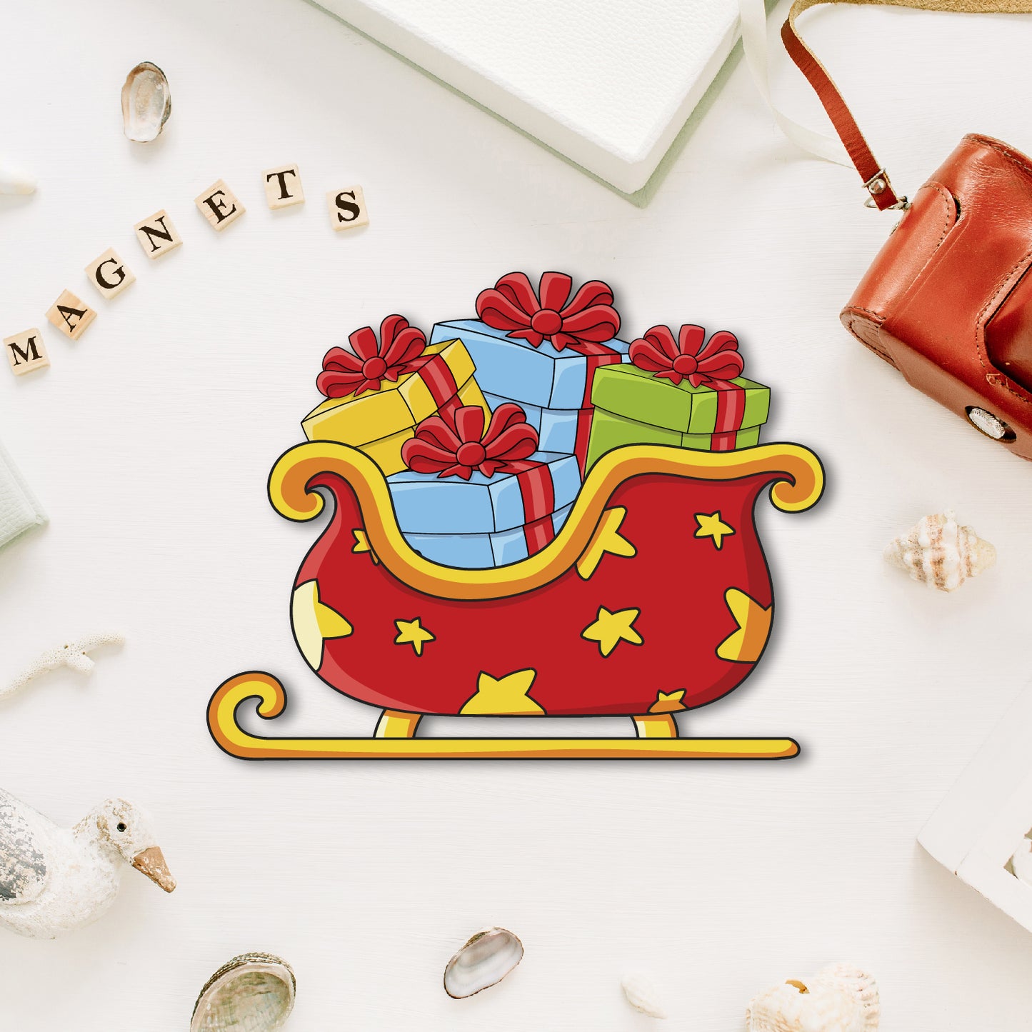 Premium wooden sleigh fridge magnet handmade festive decor