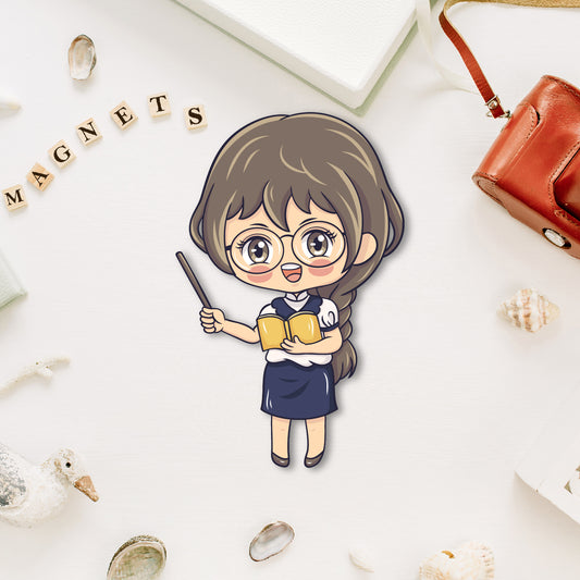 Teacher magnet with a book and glasses