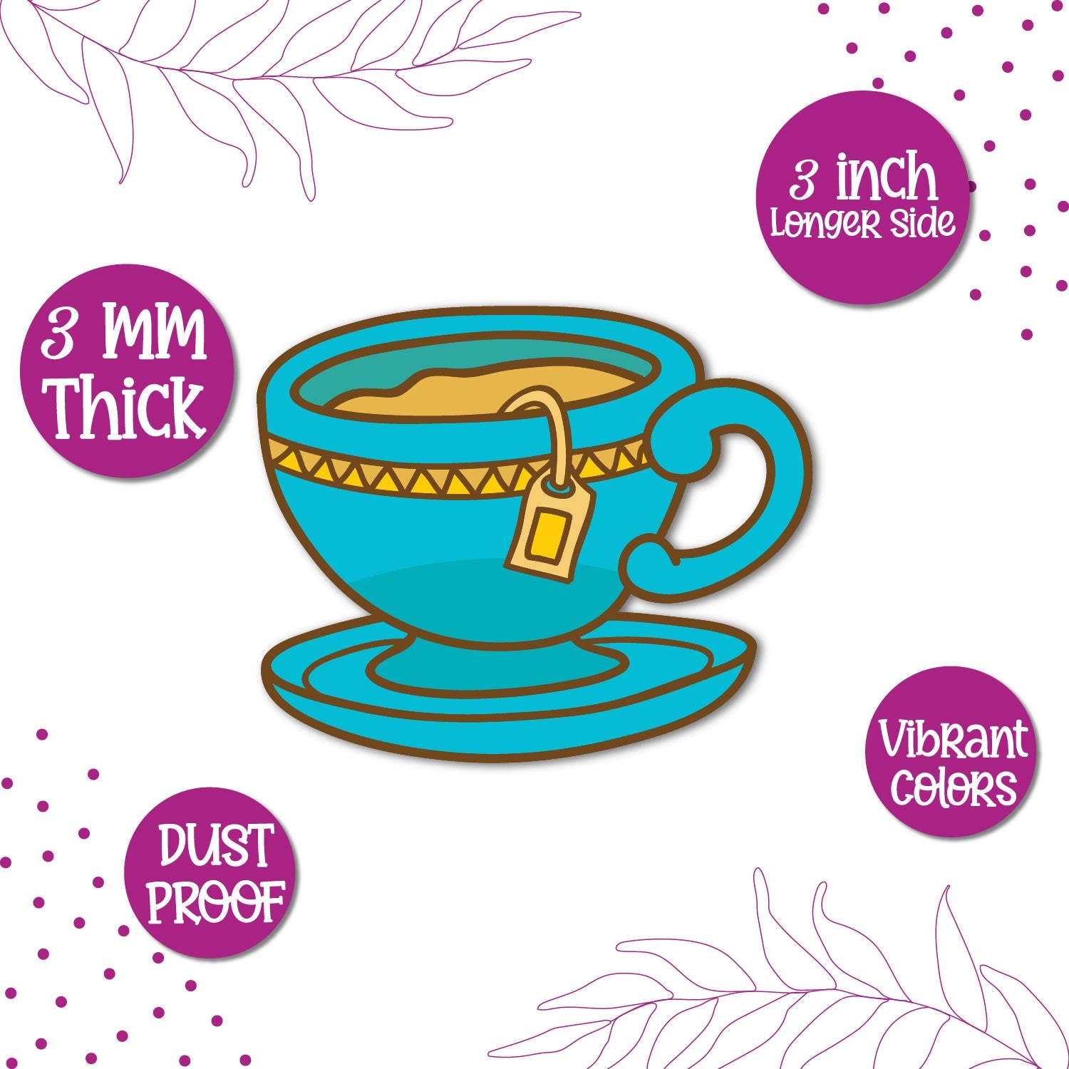 A unique tea cup magnet, perfect for a tea lover's kitchen.