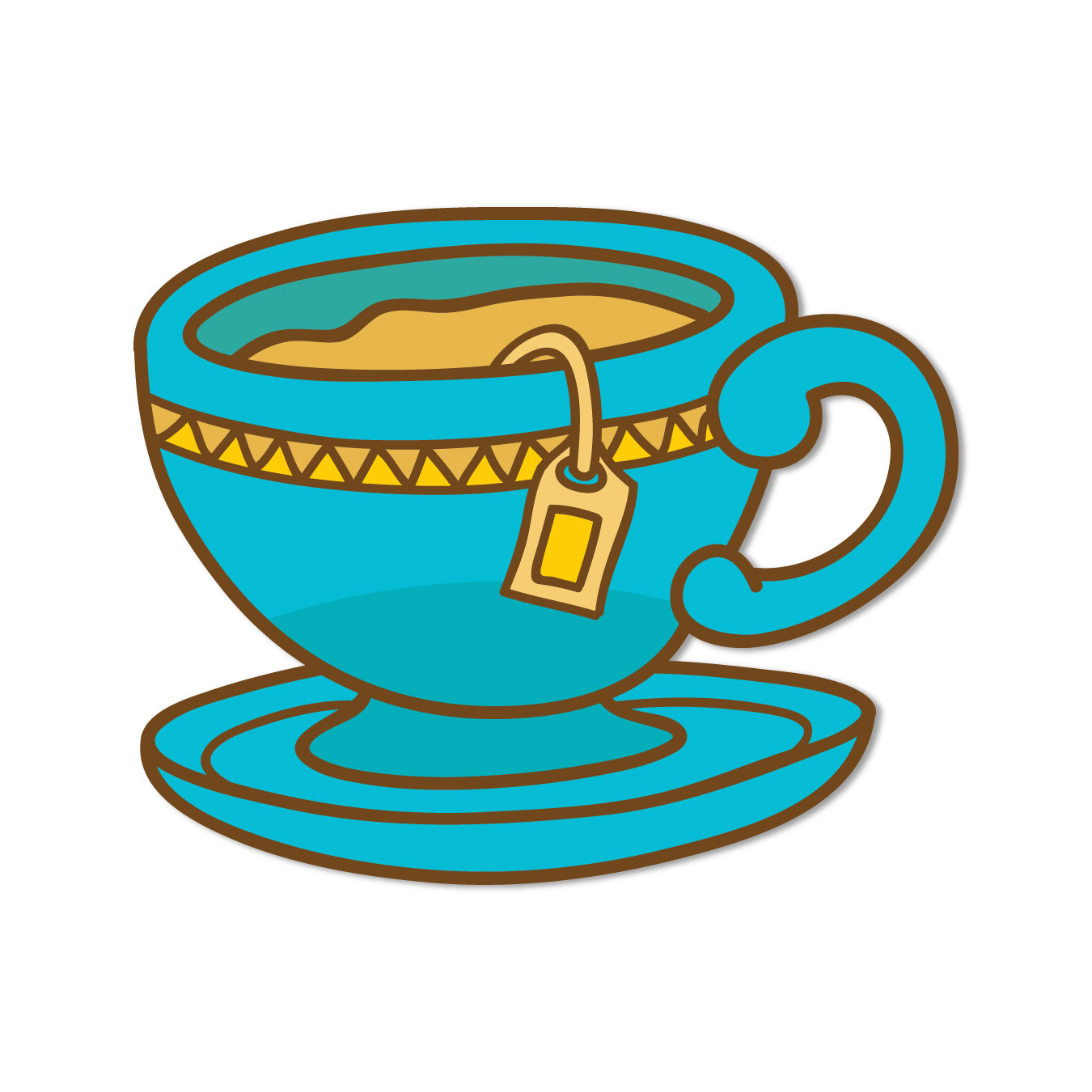 A creative tea-themed magnet for a refrigerator.
