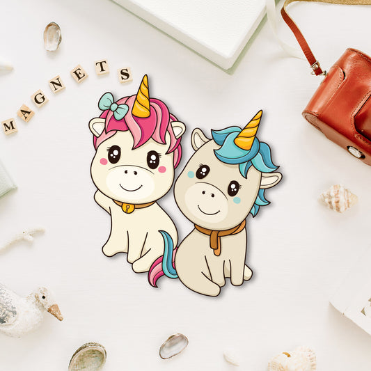 Premium wooden unicorn couple fridge magnet handmade in India