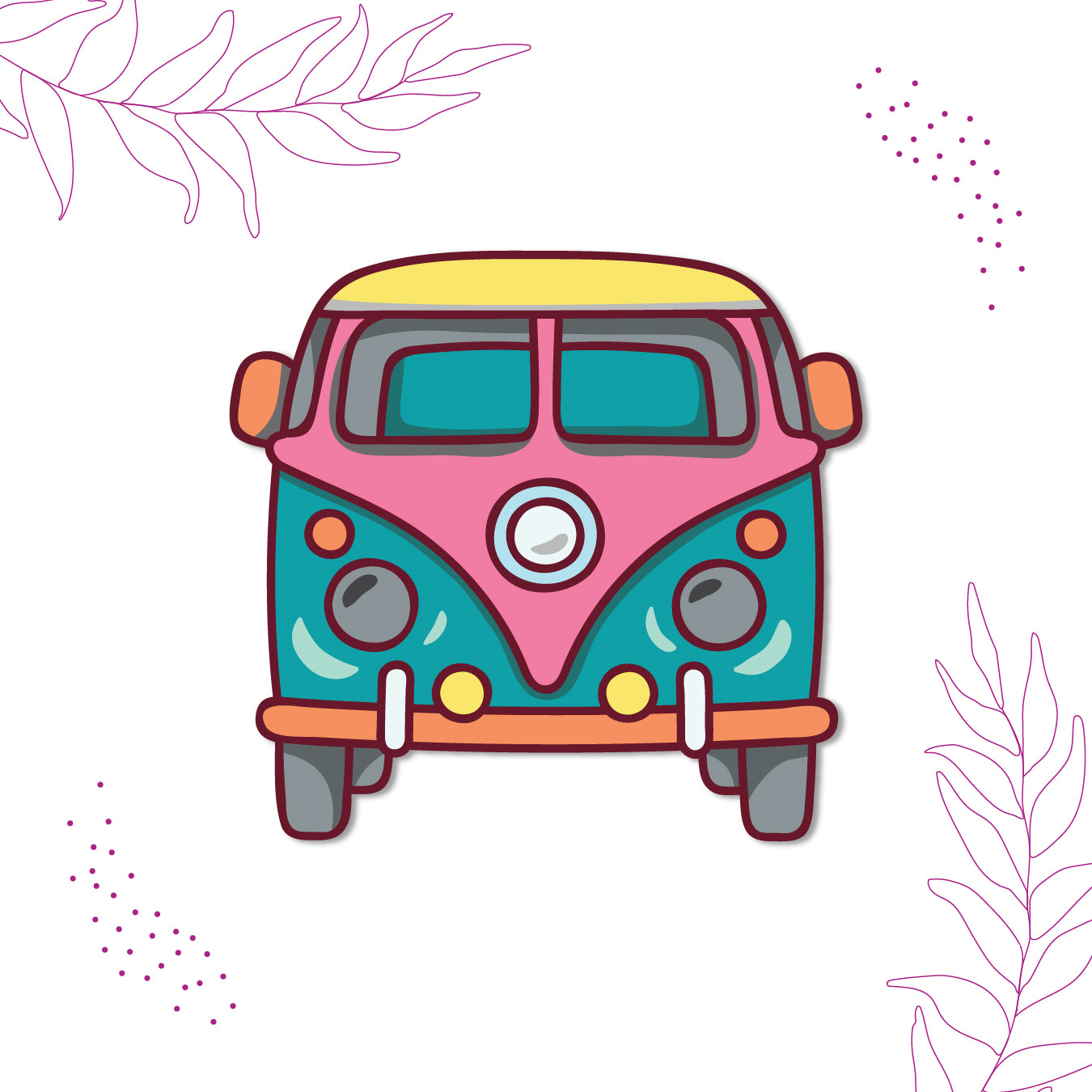 Decorative road trip-themed magnet.