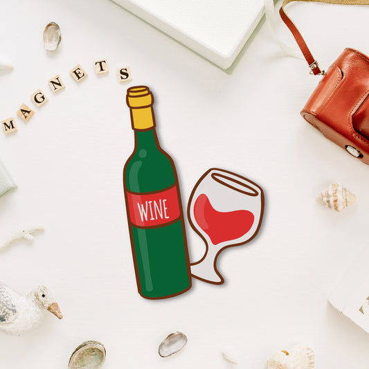 Wine Bottle with Glass Wooden Fridge Magnet