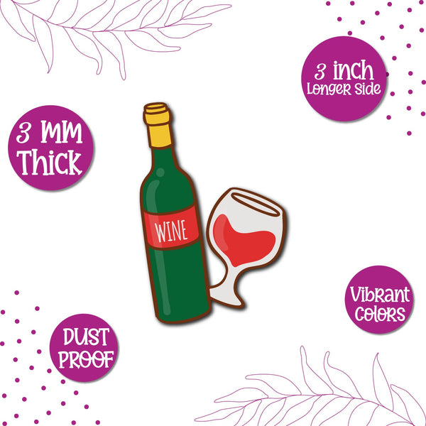 Wine Bottle with Glass Wooden Fridge Magnet