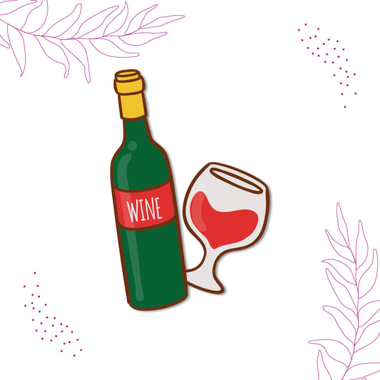 Wine Bottle with Glass Wooden Fridge Magnet