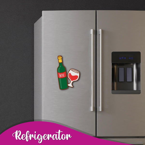 Wine Bottle with Glass Wooden Fridge Magnet
