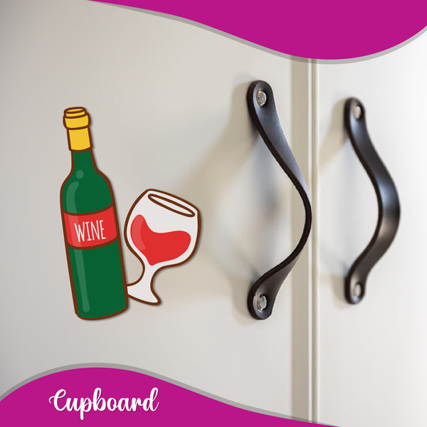 Wine Bottle with Glass Wooden Fridge Magnet