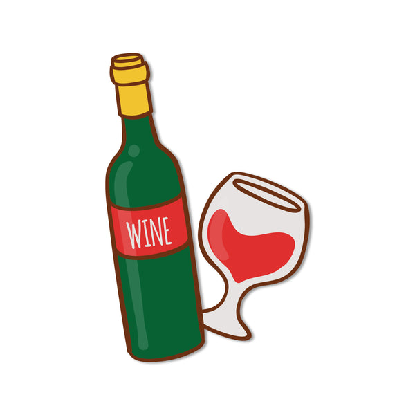 Wine Bottle with Glass Wooden Fridge Magnet