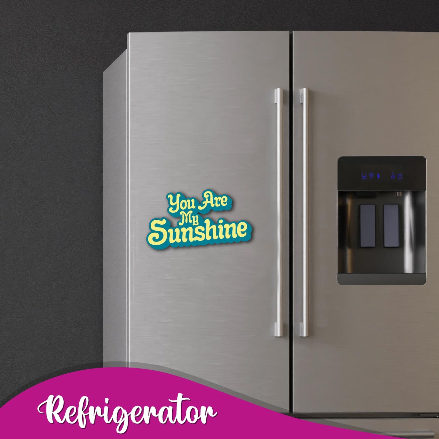 Close-up of the "You Are My Sunshine" text on a magnet.