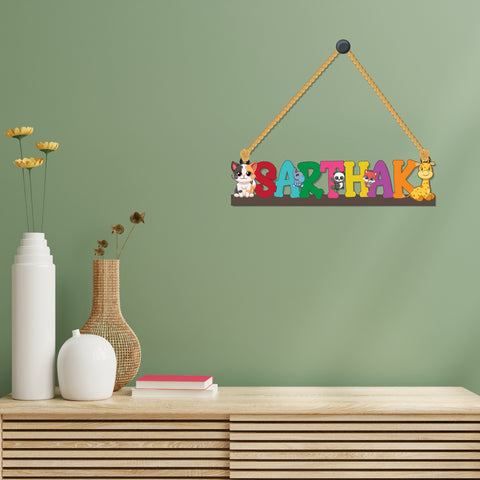 Animal Theme Kids Name Personalized Wooden Wall Hanging