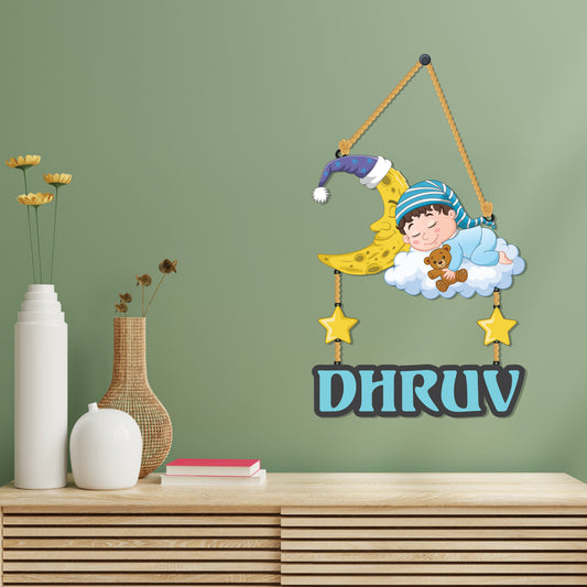 Baby on moon Name Personalized Wooden Wall Hanging