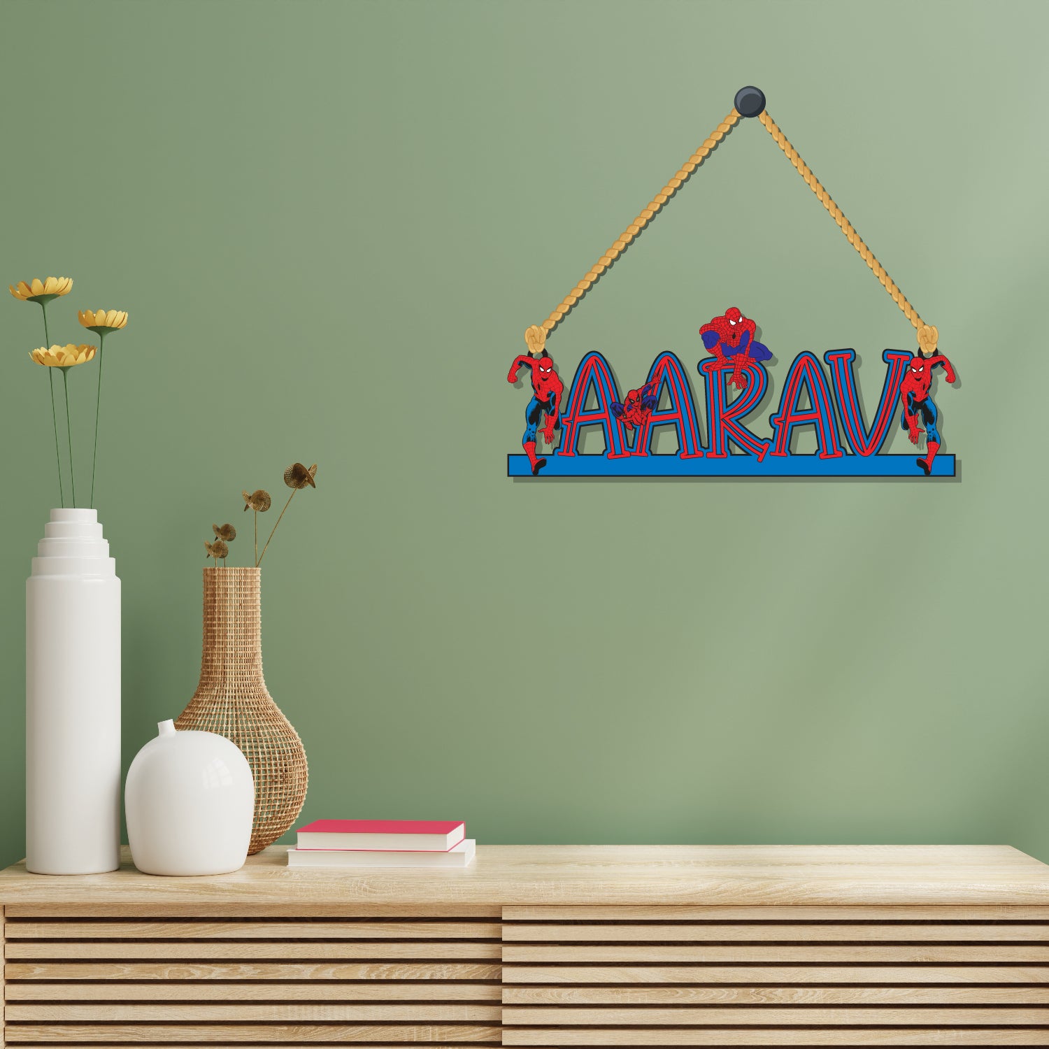 Spiderman Theme Kids Name Personalized Wooden Wall Hanging