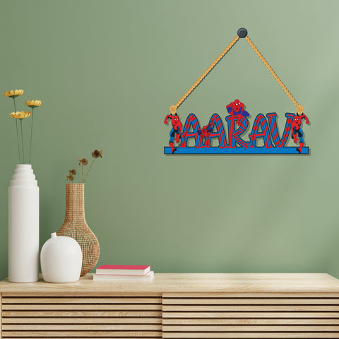 Spiderman Theme Kids Name Personalized Wooden Wall Hanging
