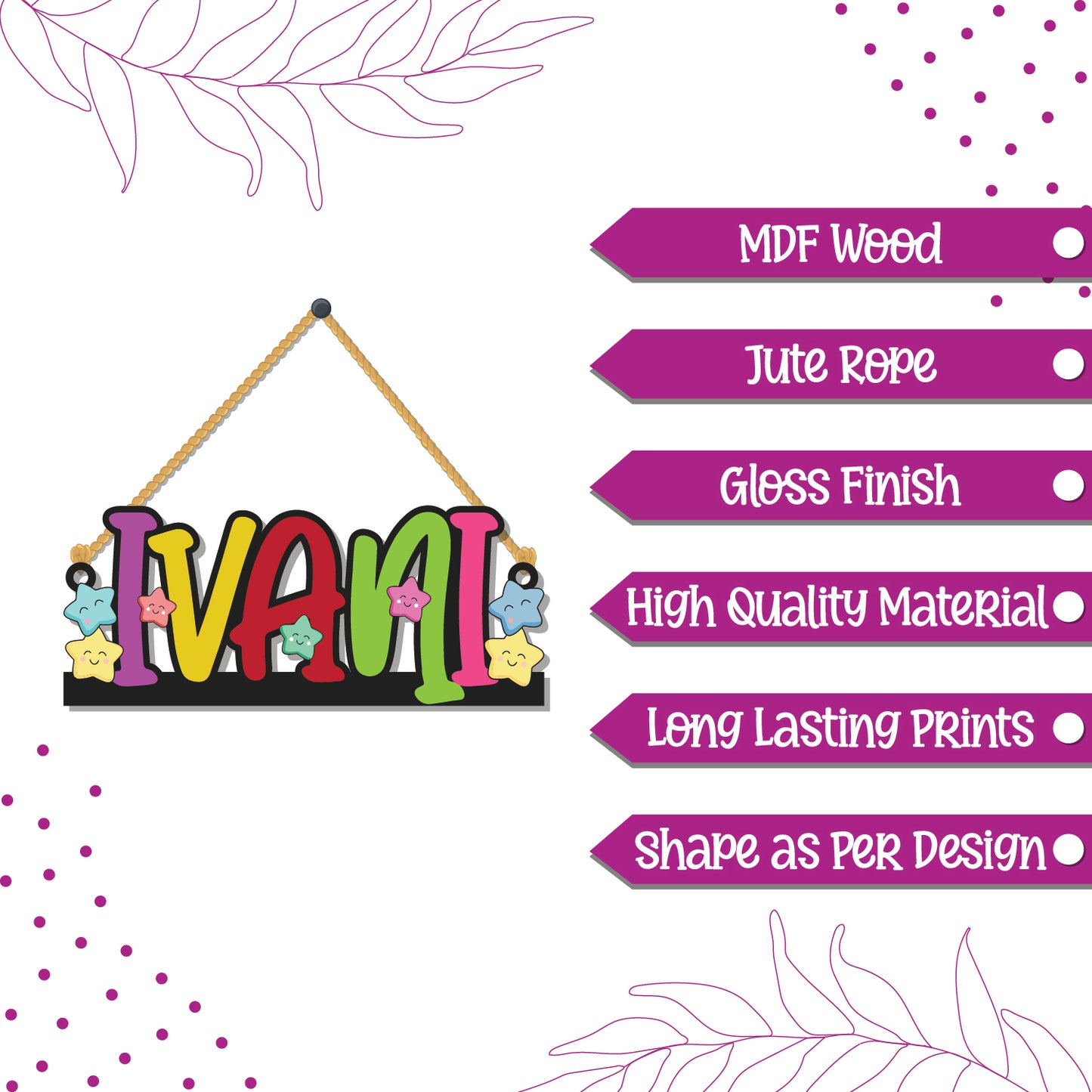 Star Theme Kids Name Personalized Wooden Wall Hanging