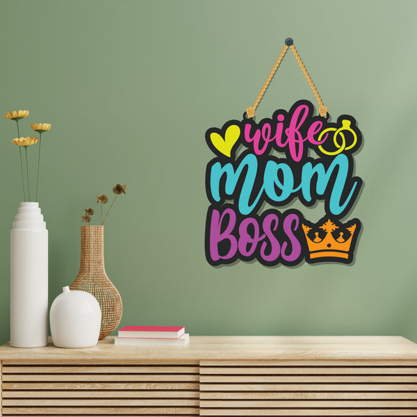 Wife Mom Boss Wooden Wall Hanging - Decor