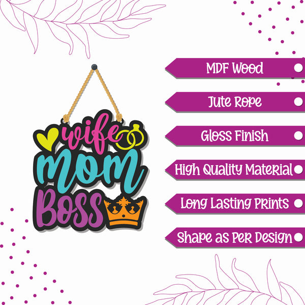 Wife Mom Boss Wooden Wall Hanging - Decor