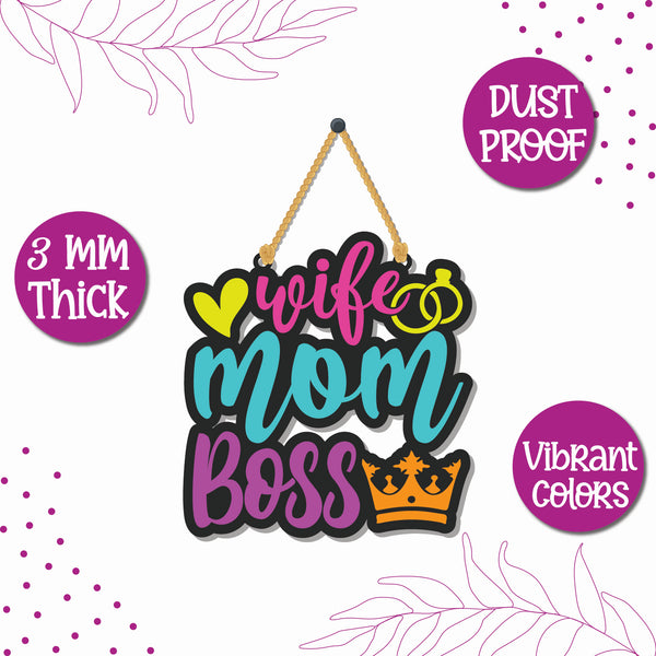 Wife Mom Boss Wooden Wall Hanging - Decor