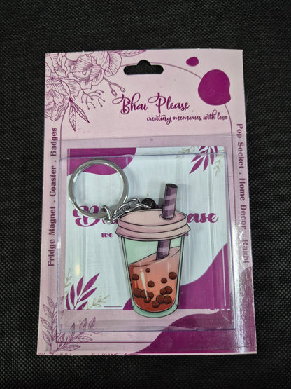 Bubble Tea Wooden Keychain