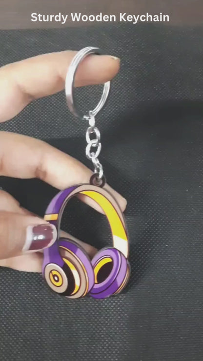 Headphone Wooden Keychain