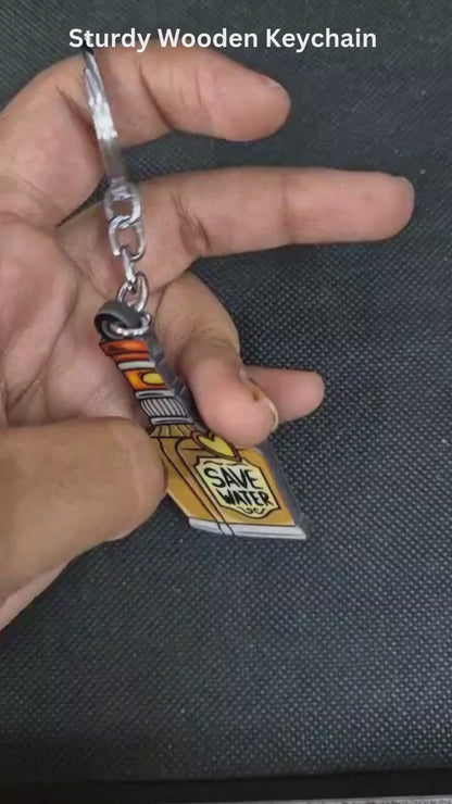 Save Water Wooden Keychain