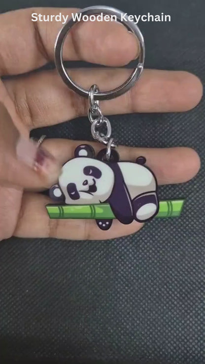 Sleeping Panda Wooden Keychain