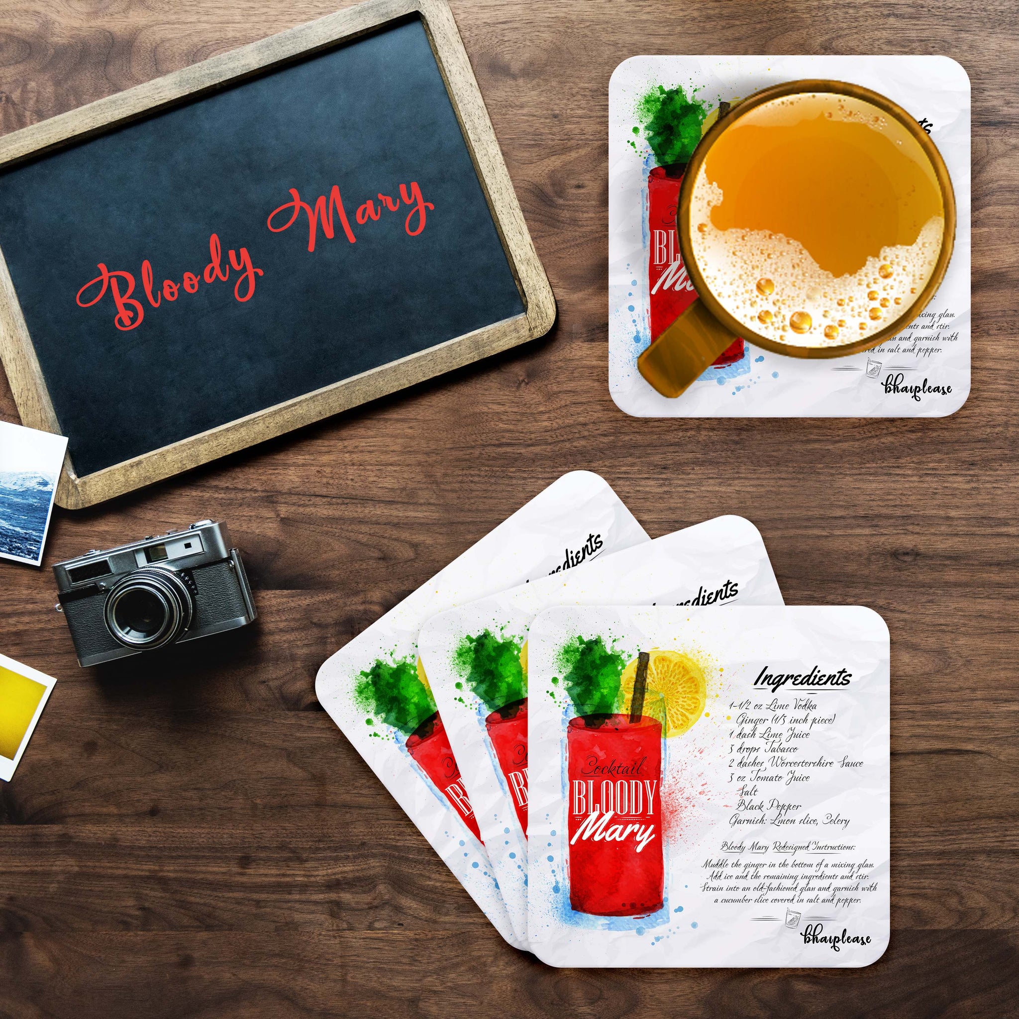 Bloody Mary (White) Wooden Coasters